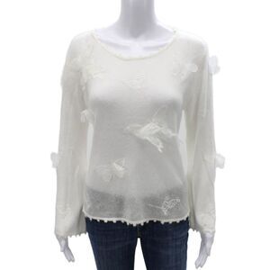 Christian Dior Womens White Wool Pullover Sweater Long Sleeve Round Neck Size S